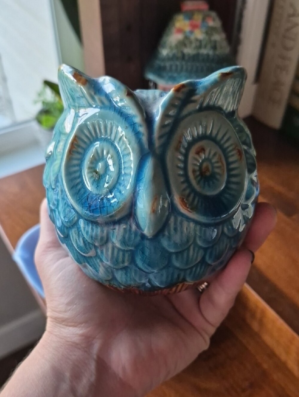 Ceramic Blue Owl Candle Holders- Pair - Picture 6 of 7